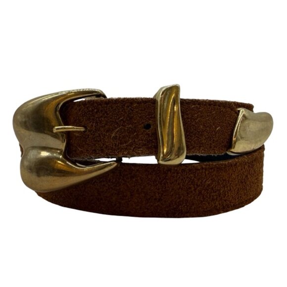 Vintage Brown Suede and Brass Buckle Belt Size Small